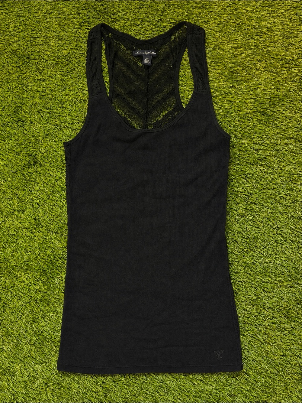 American Eagle Black Lace Back Racerback Tank Top Medium